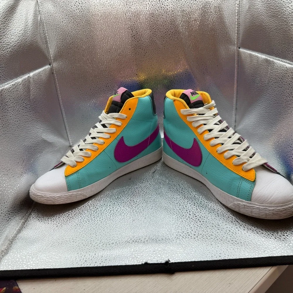 Size 7Y Nike Blazer Mid GS Aurora Purple Orange Boys Lace Up Snaekers CZ9441-400